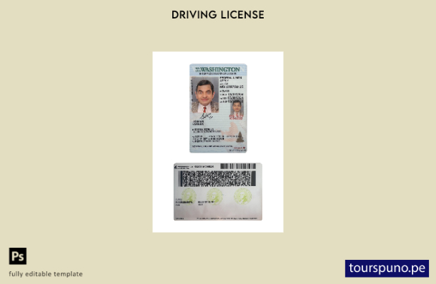 listo para imprimir EE. UU. Washington bajo plantilla de licencia de conducir in